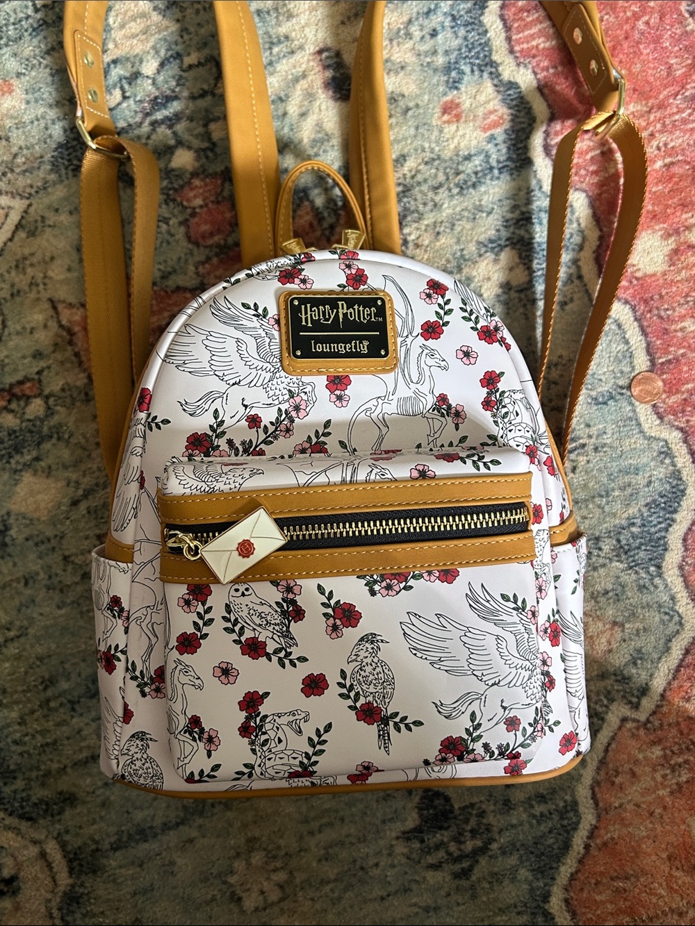 Loungefly White Floral & Mustard Harry Potter Backpack